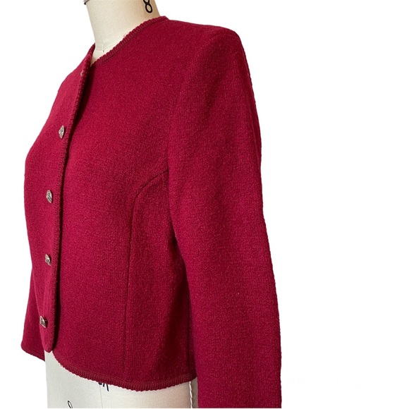 Vintage EUC 80’s CARROLL REED Wool Cropped Cardigan Sweater Small Red - Picture 4 of 16